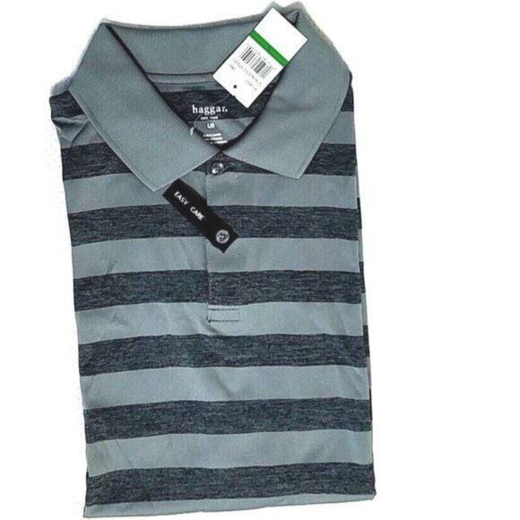 Haggar Polo Shirt  L Gray Stripe Short Sleeve Casual  Easy Care NEW - Picture 6 of 6